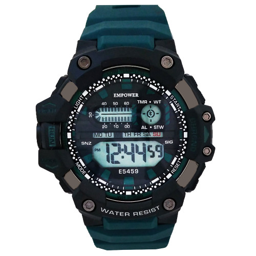 ساعت دیجیتال پسرانه مردانه امپاور مشکی سبزآبی پسرانه ضدآب کرنومتر دار چراغدار تایمر باکیفیت تک سوراخ