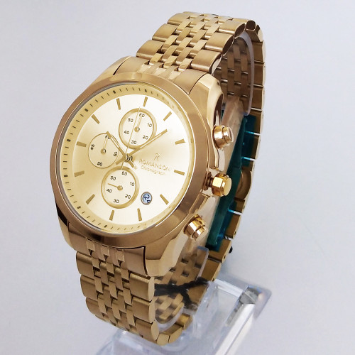 ساعت کرنوگراف رومانسون سه موتوره مچی مردانه اسپرت طلایی SPORT رومانسونROMANSON ضدآب ساعت خاص عقربه ای بند فلزی کرنوگراف