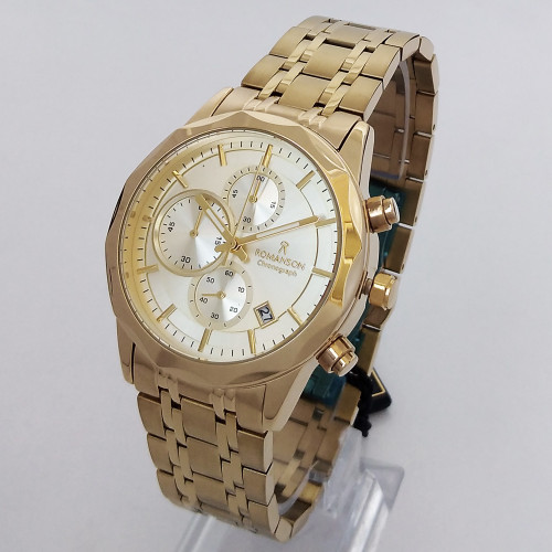 ساعت کرنوگراف رومانسون سه موتوره مچی مردانه اسپرت طلایی SPORT رومانسونROMANSON ضدآب ساعت خاص عقربه ای بند فلزی کرنو