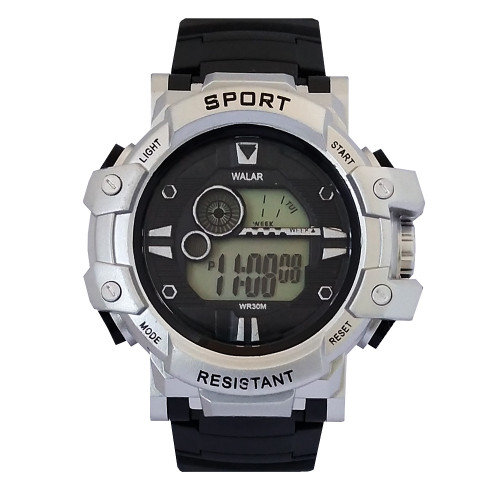 ساعت پسرانه دیجیتال ورزشیSPORT اسپرت مشکی نقره ای خاص والار WALAR ضدآب