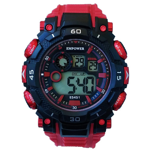 ساعت قرمز مشکی اسپرت استخری ساعت مچی دیجیتال ضدآب امپاور هدیه تولد فروش ویژه چراغ دید در شب تایمر کرنومتر خطی