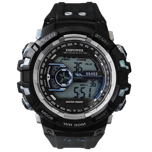 ساعت اسپرت پسرانه امپاور مردانه قاب طوسی ارسال رایگان SPORT ضدآب چراغدار مقاوم در برابر آب و ضربه کرنومتر آلارم دایره