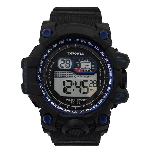 ساعت اسپرت ورزشیSPORT مچی دیجیتال مردانه امپاور مشکی سورمه ای EMPOWERسرمه ای آبی کاربنی مقاوم در برابر آب چراغدار کرنومتردار زیتونی روشن