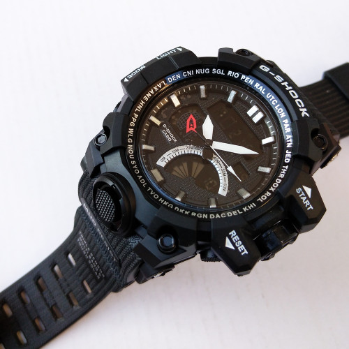 جی شاک ساعت مچی مردانه دوزمانه مشکی اسپرت G-SHOCk دوموتوره SPORTضدآب کرنومتردار آلارم