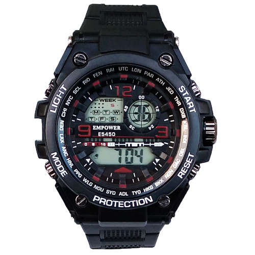 ساعت مچی دیجیتال مردانه پسرانه امپاور مشکی EMPOWER مقاوم در برابرآب چراغدار کرنومتردار اسپرت ورزشیSPORT بندرابر
