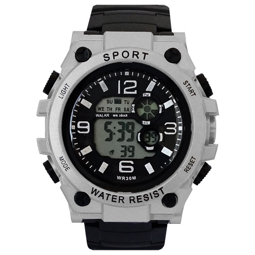 ساعت پسرانه والار دیجیتال ورزشیSPORT اسپرت مشکی نقره ای خاص WALAR ضدآب