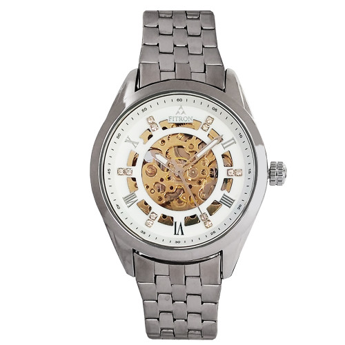 ساعت مردانه اتومات فیترونFITRON اتوماتیک نبضی بندفلزی ضدآب رنگ ثابت عقربه ای بدون باتری ساعت طلایی نقره ای طلایی قفل ضامن دار