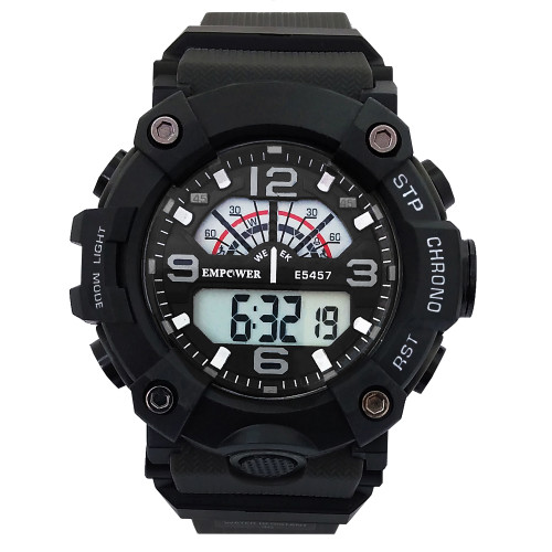 ساعت اسپرت ورزشی مشکی SPORTنقره ای پسرانه - مردانه امپاور کمربندی ضدآب ساعت شیک لاکچریEMPOWER طرح جیشاک جی شاک
