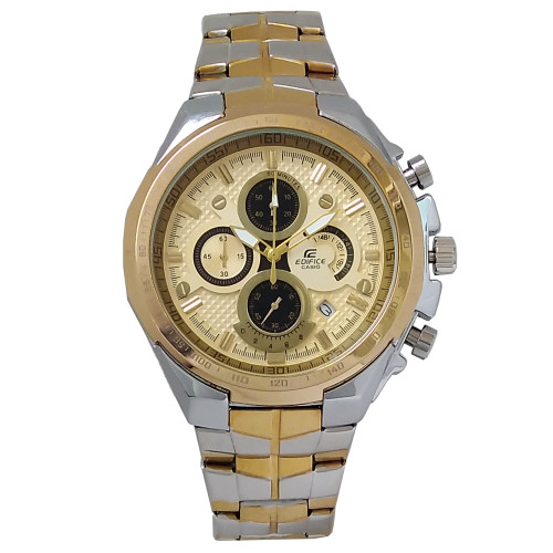 ارسال رایگان ادیفیس مردانه CASIO EDIFICE کرنوگراف سه موتور ساعت بندفلزی ضدآب طلایی
